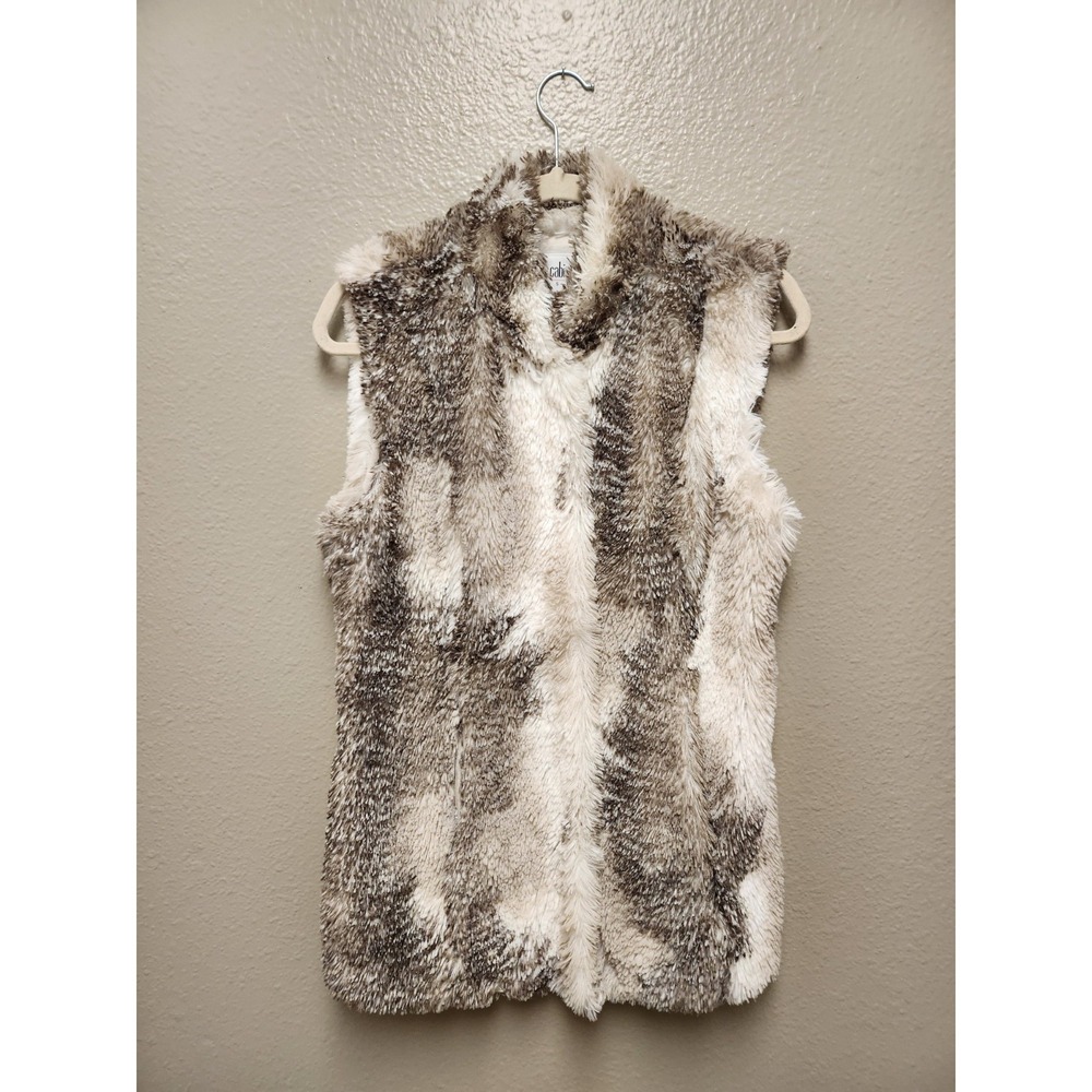 CAbi Aspen Faux Fur Vest Full Zip 3179 Cream‎ Brown Tan Women's Large S